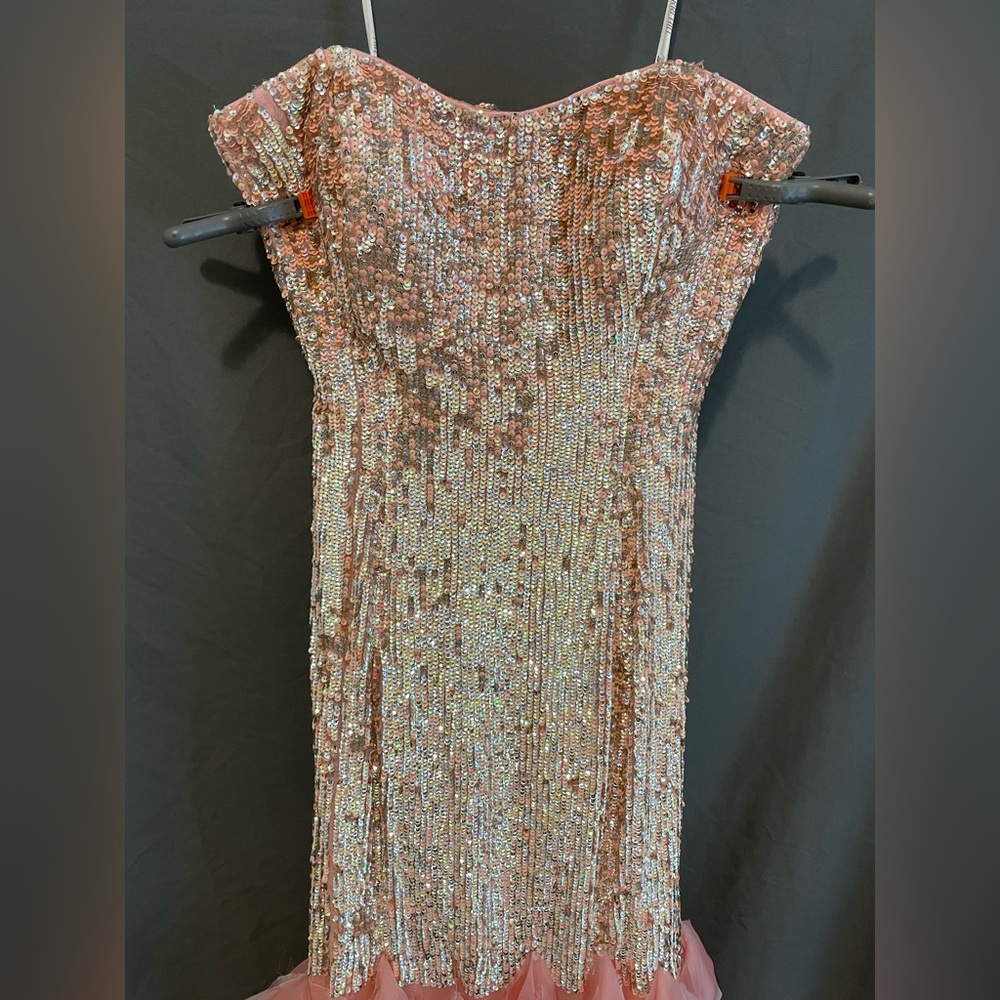 Vintage Sherri Hill Pink Sequin Silk Gown - Prom Homecoming Feather Train 4 Y2K - Picture 6 of 12